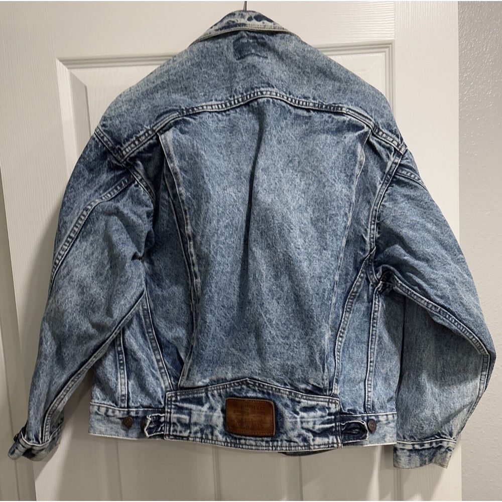 Vintage 80s Levis Denim Jean Acid Distressed Trucker Jacket USA 75068 0219 Sz Sm - Picture 3 of 16
